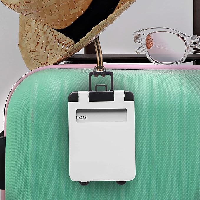 10 Mini Carry-on Luggage Tags Pack - Flip Open Cover, ID Sticker - White