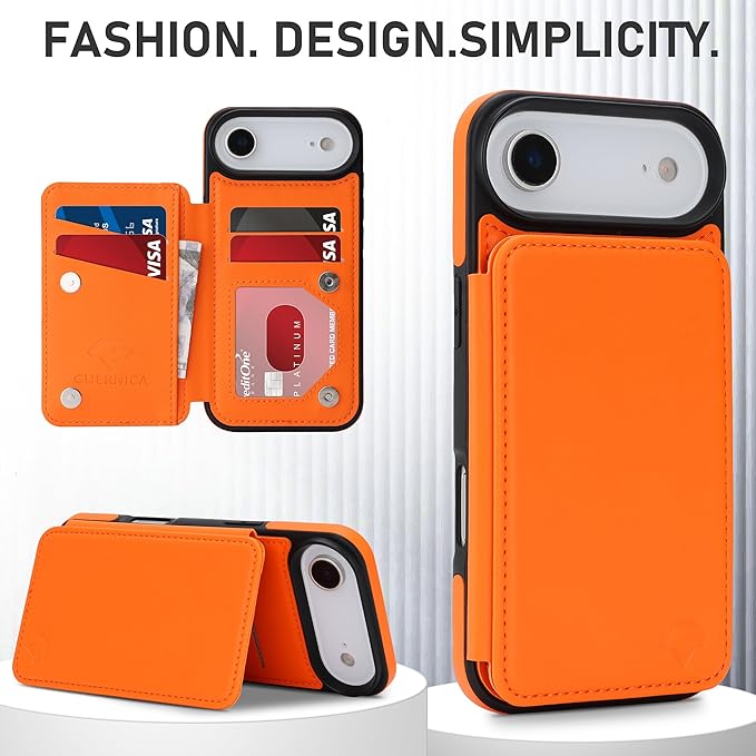 GUERNICA for iPhone 17 Air (6.7") Case Wallet with Card Holder, RFID Blocking Leather Protection, Shockproof Women Men Phone Case for iPhone Air, Orange