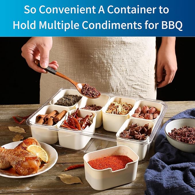 Air-Tight Snackle Box Container –Divided Serving Tray with Lid & Handle–Clear Snack box for Fruits, Candy & Nuts–Portable for Travel & Daily Use (8 Inside Containers Dishwasher Safe)