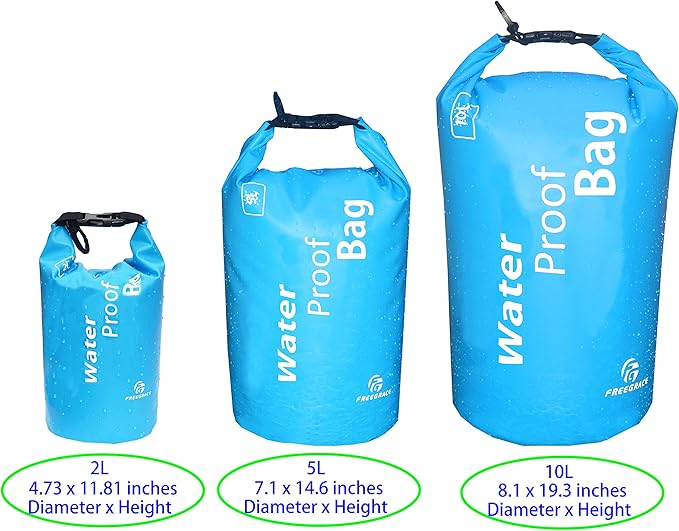 Freegrace Waterproof Dry Bag - Lightweight Dry Sack with Seals and Waterproof Case - Float on Water - Keeps Gear Dry for Kayaking, Beach, Rafting, Boating, Hiking, Camping and Fishing