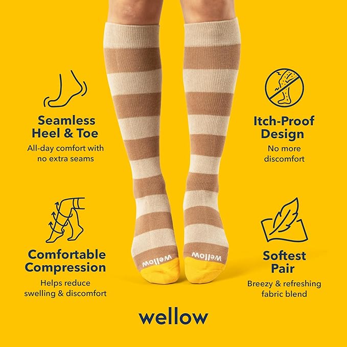 Wellow Premium Socks (Compression Socks - Regular) for Men & Women, Made with Viscose from Bamboo, Knee High, 18-25 mmHg