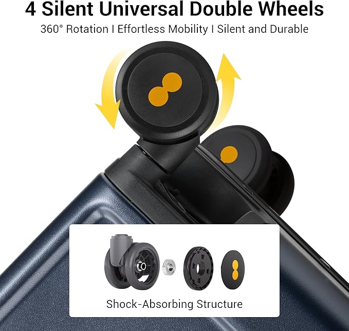 LEVEL8 Carry On Luggage Airline Approved Zipperless with Aluminum Frame, Hard Case Luggage with Spinner Wheels, Metal Travel Suitcase with Packing Organizers, 20 Inch, Blue