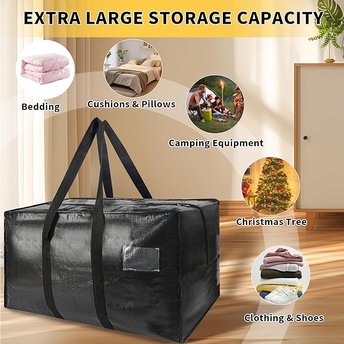 Heavy Duty Extra Large Moving Bags,121 Gallon Jumbo Packing Bags,Huge Moving Storage Bags with Strong Zippers & Carrying Handles,Reusable Big Moving Storage Bags for College Dorm Travel 2Pack