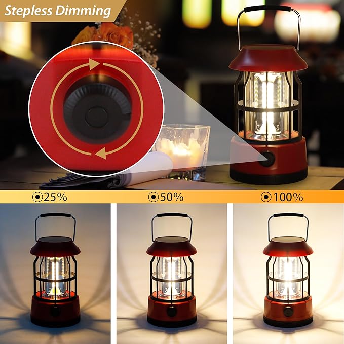 TRIROCKS Set of 8 LED Solar Camping Lantern Dimmable Rechargeable Lantern IPX3 Water-Resistant Portable Emergency Lights Outdoor Camping Lights for Camping Home Power Outage Hurricane Hiking (Red)