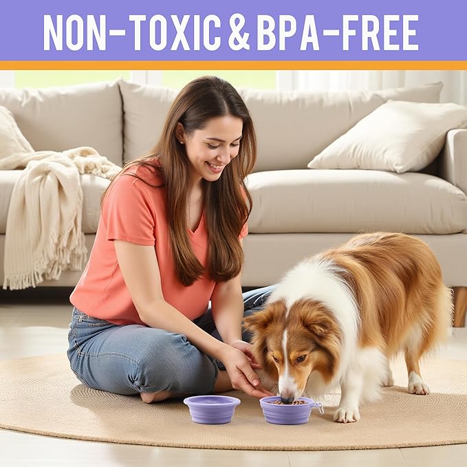 Li&Zhao Collapsible Dog Bowls - Silicone Travel Dog Bowl with Cover Lids Portable Expandable Pet Bowls Portable Water Bow for Cats Feeding Traveling Camping Hiking Walking(Purple)