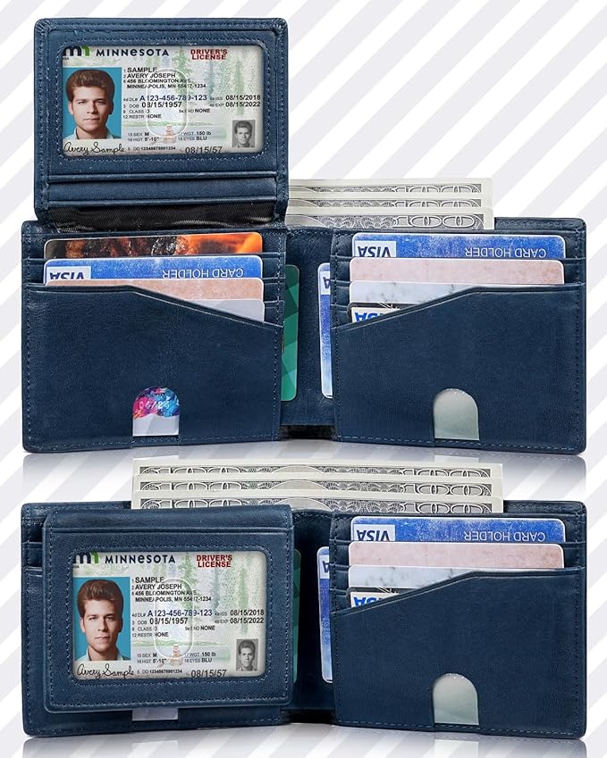 Artpaxy Mens Wallet Bifold Genuine Leather RFID Blocking Wallet for Men with 2 ID Windows 12 Card Holders 2 cash pockets 1 Gift Box