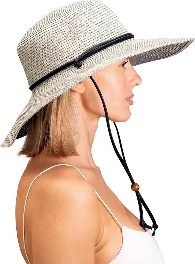 Sloggers Women's Wide Brim Braided Sun Hat with Wind Lanyard - UPF 50+ Maximum Sun Protection