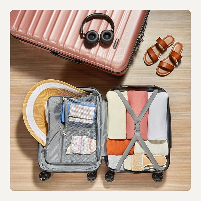 Amazon Basics 2-Piece Set (21", 30"), Hardshell Suitcases With Wheels, Expandable For Up to 25% More Space, With Scratch-Resistant Surface, Four Multi-directional Wheels, Rose Gold