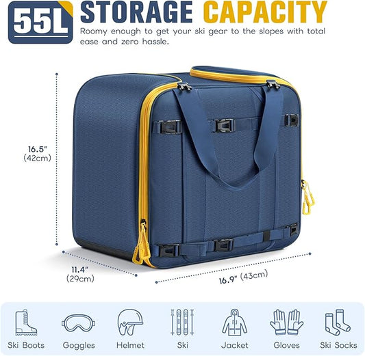 findway Ski Boot Bag, 55L Ski Boot bag Backpack 1680D Waterproof for Skis, Ski Helmet, Ski Boots, Snowboard & Accessories