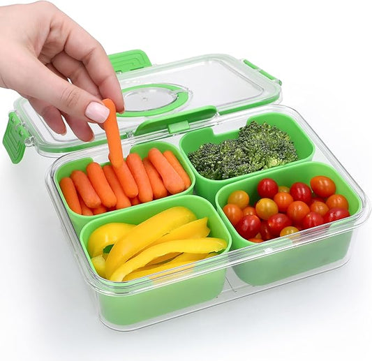 Snackle Box Container with Lid- Travel Charcuterie Box with Handle - Organizer for Candy, Fruit, Nuts, Veggies, Snacks, Beach Essentials, Portable Lunch Box (Green, Small)
