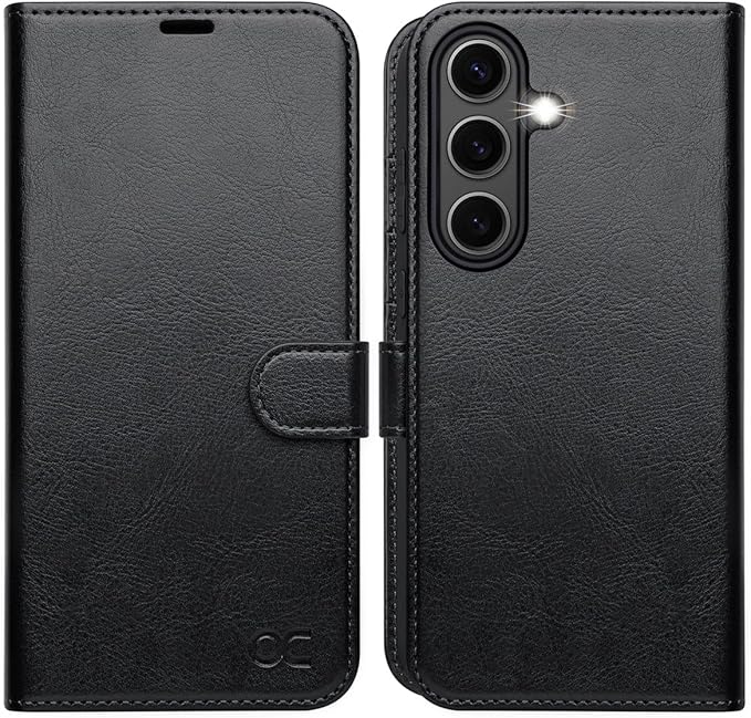 OCASE Compatible with Galaxy S25 FE Wallet Case, PU Leather Flip Folio Case with Card Holders RFID Blocking Kickstand [Shockproof TPU Inner Shell] Protective Phone Cover 2025, Black