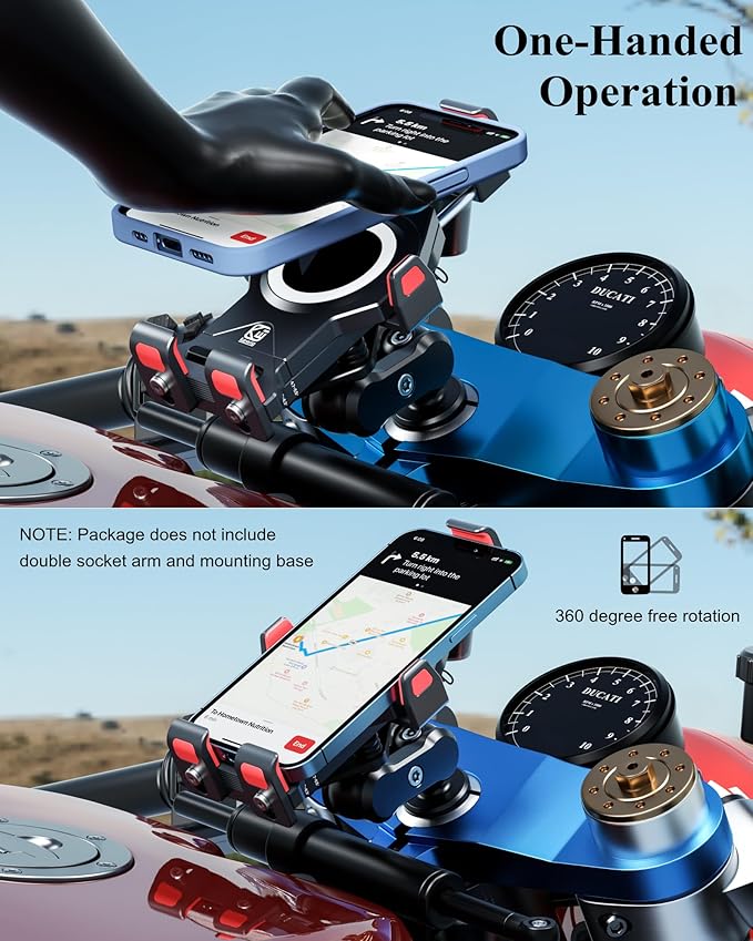 BRCOVAN 1'' Ball Aluminum Alloy Phone Mount Holder with Vibration Dampener, for Motorcycle ATV UTV Car Bike Boat Truck Scooter Fit for RAM Mounts B Size 1'' Ball Double Socket Arm, for 4.7-7.2'' Phone