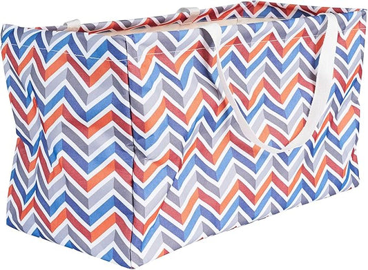 Household Essentials Canvas Utility Tote with Handles, Rectangular Krush Container Tote, Water-Resistant Vinyl Lining, Large Capacity, Durable and Versatile, Chevron Pattern