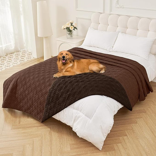 Smiry Waterproof Dog Blanket, 82x120 Inch Soft Pet Bed Cover Reversible, Washable Sofa Couch Furniture Protector for Small Medium Large Dog Puppy Cat, Geometric, Brown/Chocolate