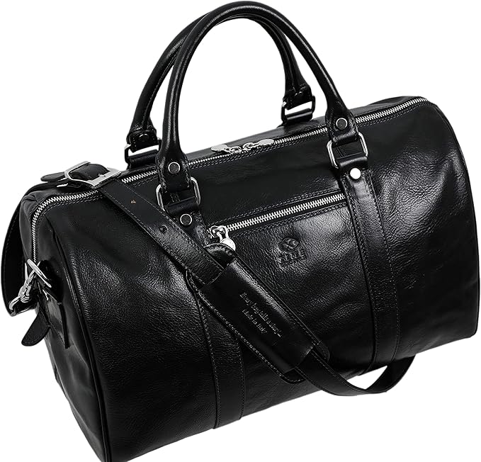 Full Grain Leather Small Duffel Bag Gym Bag Weekender Overnight Unisex Brown - Time Resistance