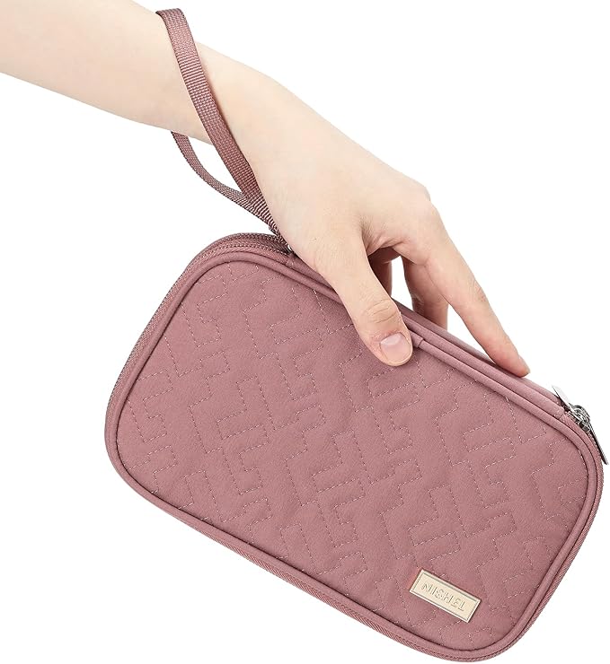 NISHEL Travel Cord Organizer Case, Double Layers Tech Electronic Bag, Essentials for Charger, Cable, Phone, Flash drive, Medium, Rose-wood Pink