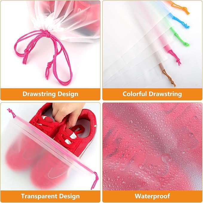 25 Pack Shoe Bags for Travel, 15.7" x 11.8" Large Clear Travel Shoe Bag with Colorful Drawstring Vacation Essentials Cruise Essentials Portable Drawstring Packing for Men & Women