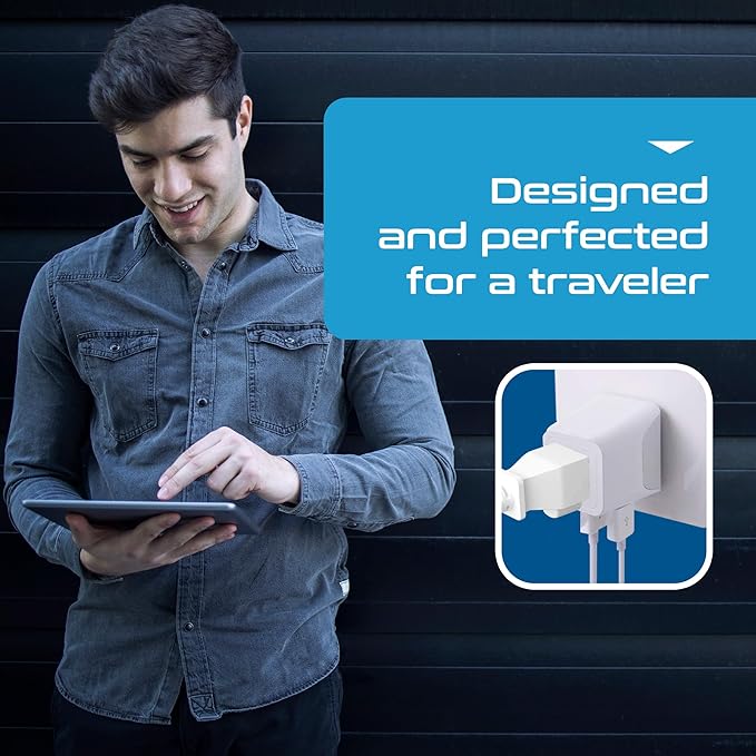 Ceptics European Travel Plug Adapter - USB-A & C, Type C Adapter for Turkey, Egypt, Iceland - USA Input - Ideal for Phones, Chargers, Cameras & More