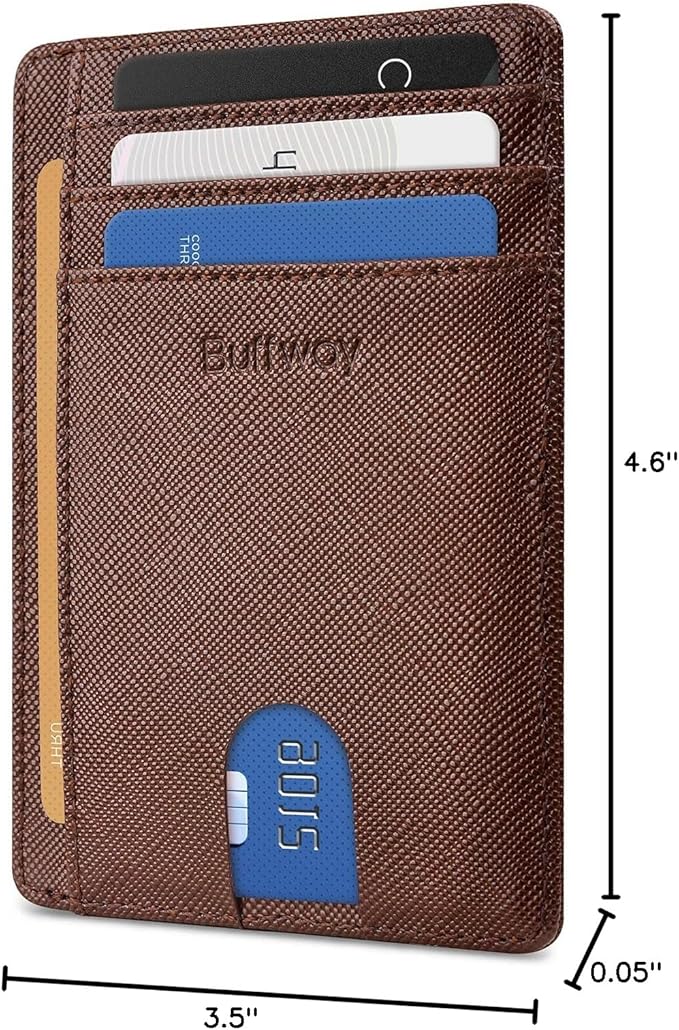 Buffway Slim Minimalist Front Pocket RFID Blocking Leather Wallets for Men and Women - Cross Coffee