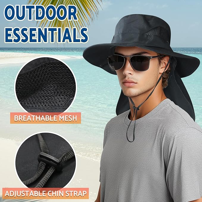 NPJY Sun Fishing Hats with Neck Flap for Men Women UV Sun Protection Bucket Hat