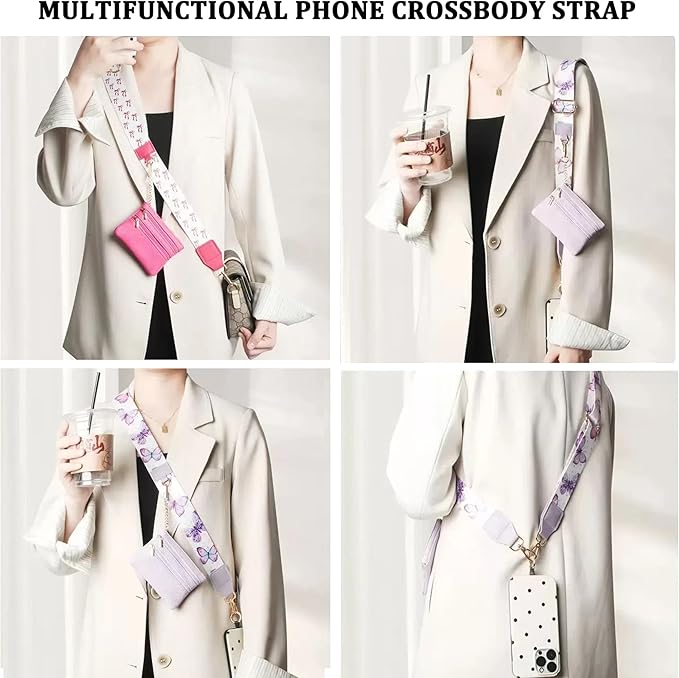 Crossbody Body Phone Holder for Women, New Phone Strap with Zippered Pouch, Adjustable Crossbody Strap (Lavender)
