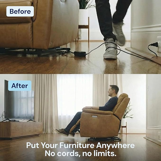 The Blue Cactus Company Battery Pack for Reclining Furniture - 2500mAh, 2-Pin Connector - LCD Display for Recliner Chair - Portable Power Supply - Cord-Free Floors