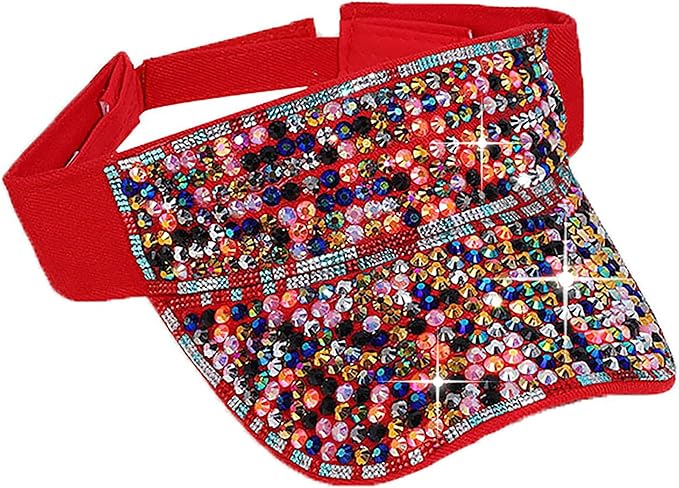 Bling Shiny Rhinestone Sports Sun Visor Hat for Women Summer Adjustable Breathable Beach Visor Caps Running Golf Sun Hat