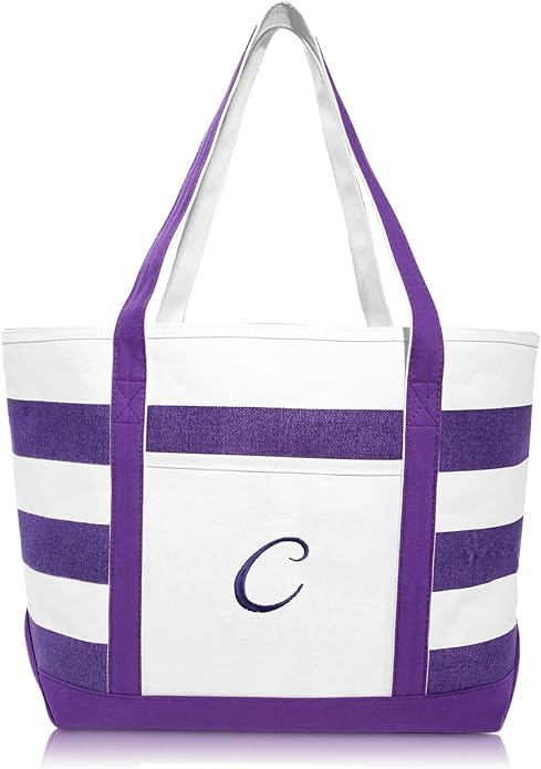 DALIX Monogrammed Beach Bag and Totes for Women Personalized Gifts Purple A - Z