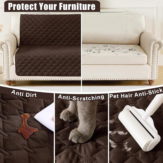 Smiry Waterproof Dog Bed Cover Blanket, Soft Reversible Pet Blanket, Washable Leakproof Cats Dogs Couch Cover for Sofa, Couch, Furniture, Plaid (30x53 Inch, Chocolate/Dark Grey)