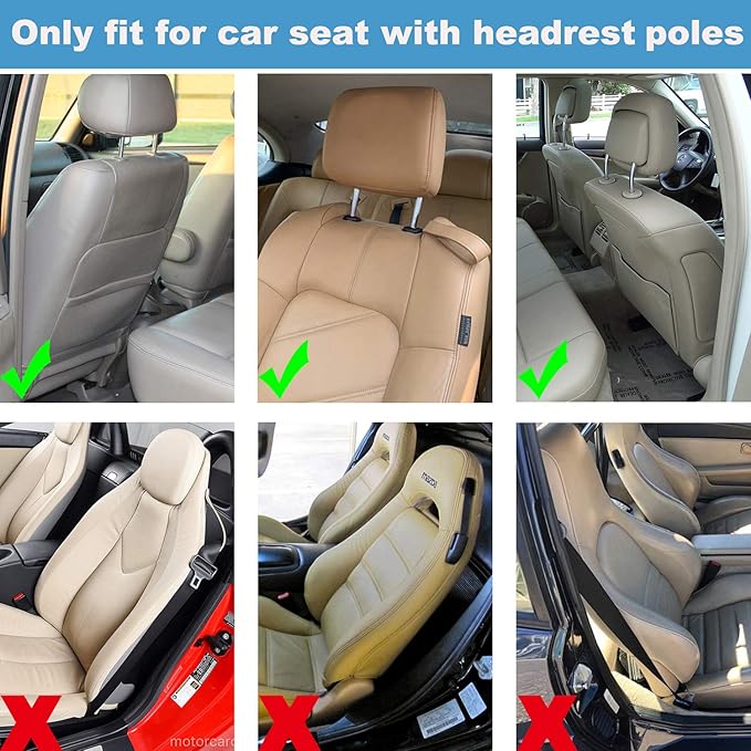 Car Headrest Pillow, Roadpal Adjustable Sleeping Headrest for Car Seat, Head Neck Support Rest Pillows for Kids Adults Travel, Fits ONLY Seats with 2 Metal Rods, PLS Check Before Purchase