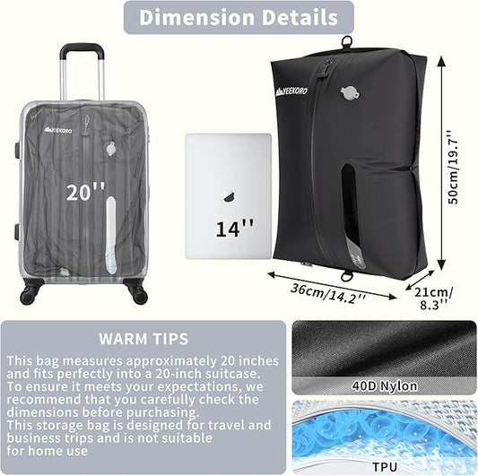Vacuum Bag for Travel, Professional IPX8 Waterproof Reusable Vacuum Compression Bags for Travel Suitcases, Durable Space Saver Bag(1 Large,No Pump)