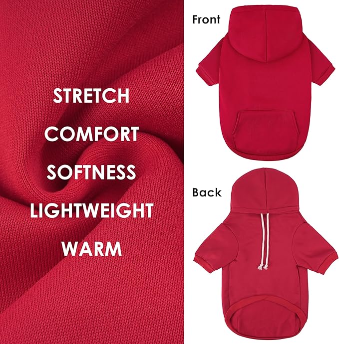 BAOBICUTE Dog Basic Hoodie Soft Dog Clothes Cold Weather Sweaters for Medium Large Dogs Cozy Fabric Warm Sweatshirt with Leash Hole (Red, S (Back: 12.6",Chest:18.11", Neck: 13.78"))