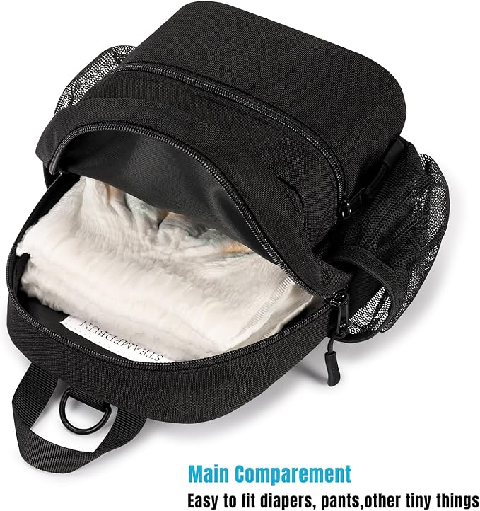 STEAMEDBUN Toddler Backpack Leash - Anti-Lost Harness Backpack for Boys Girls - 1-3 Years, Modern, Unisex, Black, 9.5" x 7" x 3.5", 5L, Polyester, Zipper, Solid, 4 Pockets, Machine Wash