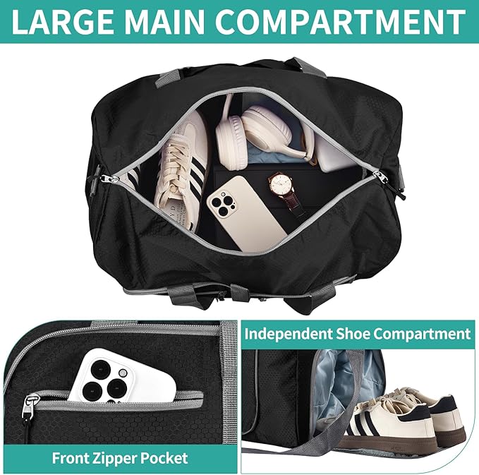 Dimayar Travel Duffle Bag for Men Women - Foldable Duffel Bag with Shoes Compartment - Overnight Bags Waterproof & Tear Resistant(115L,Black)