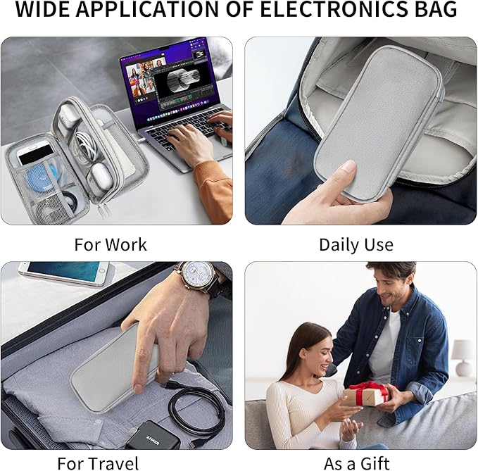 SMONT Cord Cable Organizer Travel Charger Bag Electronic Pouch Case Grey