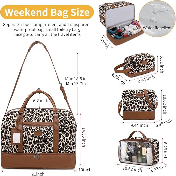 Wogarl Weekender Bags for Women Large Canvas Overnight Bag Travel Duffel Bags Carry on Shoulder Weekend Bag with Shoe Compartment for Travel Night Flight Daily Use