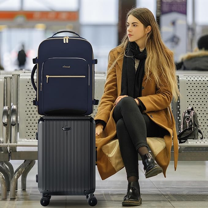 LOVEVOOK 40L Large Travel Backpack for Women Men, 17 Inch Carry on Backpack for Traveling on Airplane, Personal Item Travel Bag Airline Approved, Business Causal Weekender Backpack, Blue-Black