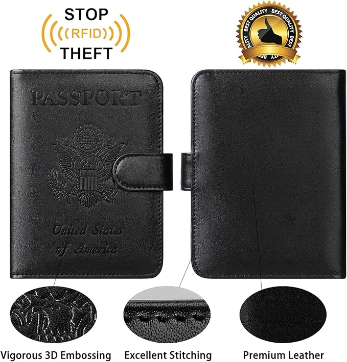 Passport Holder Cover Wallet RFID Blocking Leather Card Case Travel Accessories for Women Men (Black)