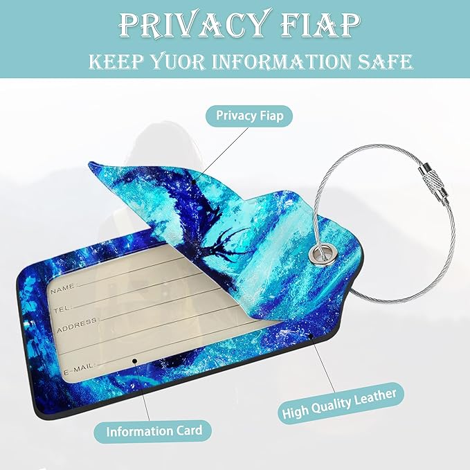 2 Pack Luggage Tag for Suitcases Blue Dragon Glowing PU Leather Bag Travel Suitcase ID Identifier Baggage Tags for Women Men Travel