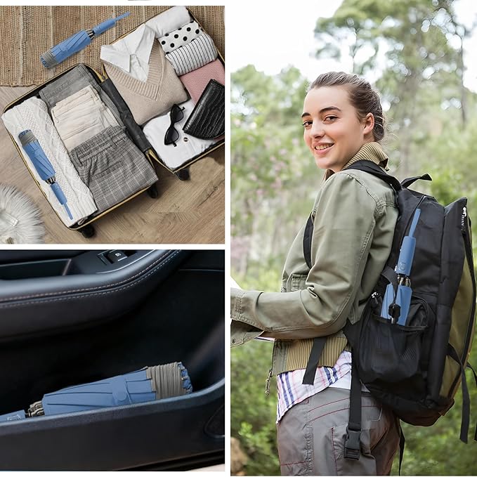 Large Windproof Travel Umbrella, Portable Reverse Folding Car Umbrella, Compact Inverted Design with Waterproof Canopy, Automatic, 10 Durable Ribs, 45.6/13 Inch, Fits Backpack