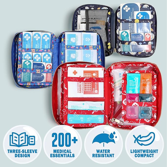 EVERLIT Care Rescue Pack | Family-Friendly First Aid Kit for Kids with 200 Pcs Medical Supplies | Travel-Friendly Compact Storage Bag for Home, Car, Travel, Camping, Adventure (Splatter)