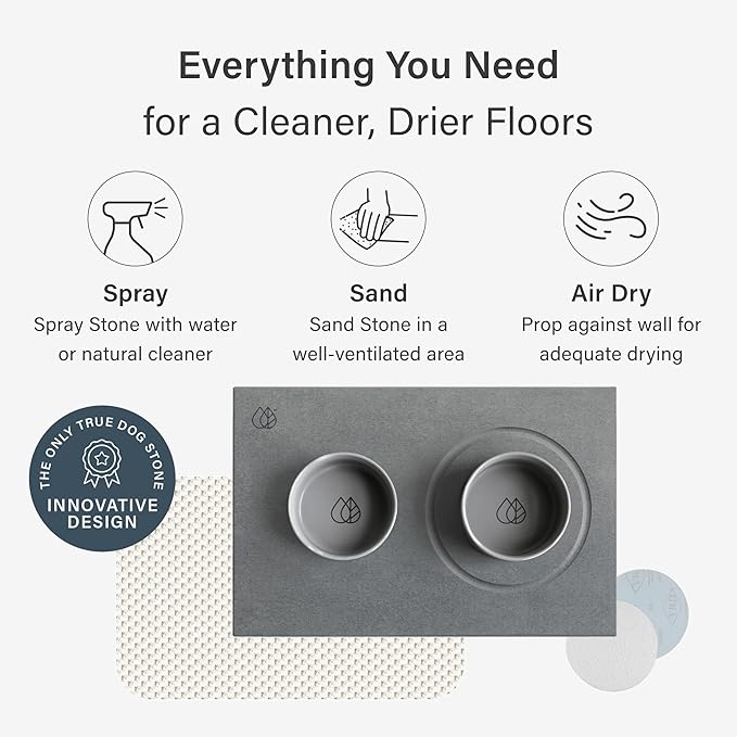 Dorai Home Ceramic Dog Bowls with Stone Drying Mat – Diatomaceous Earth Stone Mat with Non-Slip Base, Quick-Drying Pet Bowl Set for Medium Dogs, Ceramic Dog Water Bowl & Food Dish Set (23.6" x 15.4")