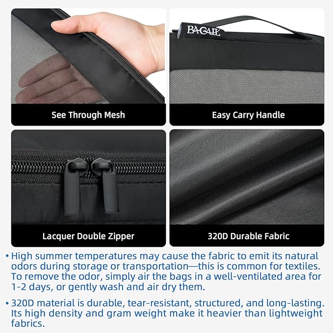 BAGAIL 4 Set/6 Set/8 Set Compression Packing Cubes Travel Accessories Expandable Packing Organizers (Square Mesh, 06-Black)