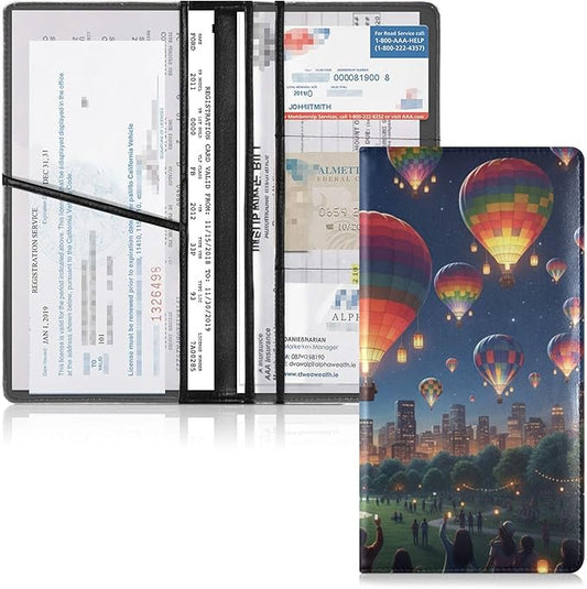 linqin Car Registration and Insurance Card Holder, Hot Air Balloon Glove Box Organizer Card Document Wallet