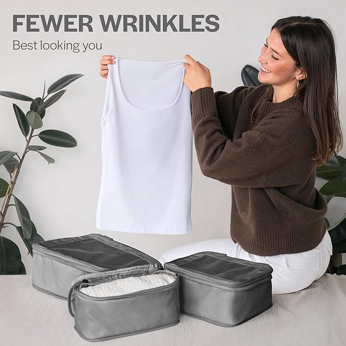 Aerotrunk Compression Packing Cubes for Travel - Luggage Organizer Bags - Double Zipper Packing Cubes for Suitcases (6-Pack, Dark Grey)