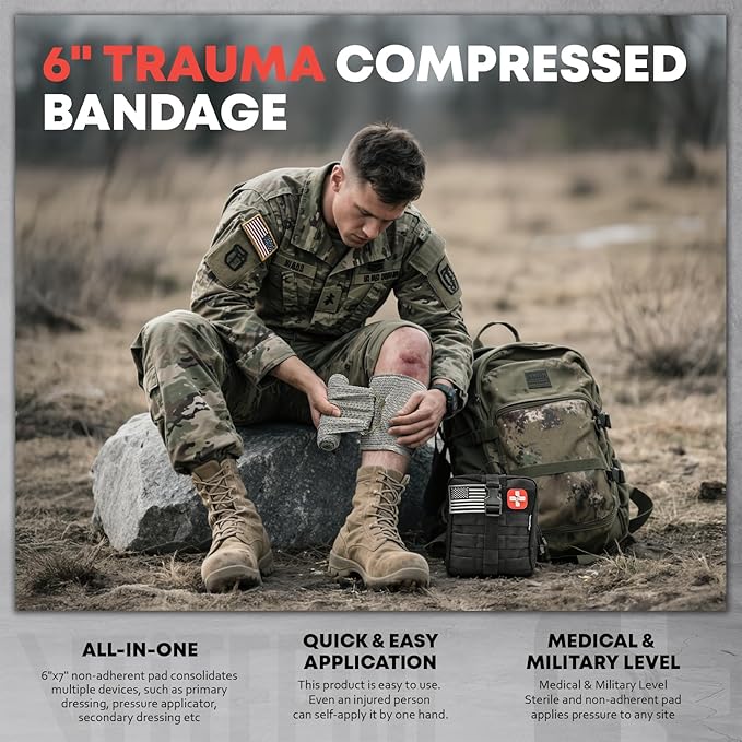 Trauma First Aid Kit - IFAK Trauma Kit with Trauma Bandage, Splint, Tourniquet, Wound Care, Bleeding Control - Tactical Molle Pouch for Military, Combat, Camping, Home, Hiking,Travel- Black