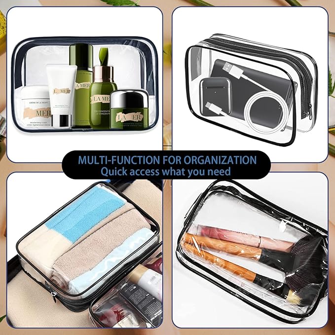 16 Pieces Clear Makeup Bags Bulk, TSA Approved Toiletry Bag for Travel, PVC Waterproof Travel Pouches Clear Pouch with Zipper for Men and Women Carry-on Travel Essentials Cosmetic Bags (Black-M)