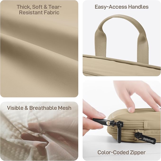 EPICKA TripCozy Compression Packing Cubes - 4 Set Durable Travel Organizer Bags with Mesh Top, Expandable Travel Accessories for Carry on, Luggage, Suitcase, Backpack (Khaki)