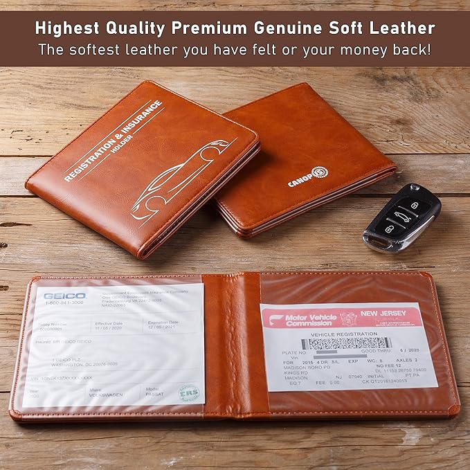 CANOPUS Car Registration and Insurance Holder with Magnetic Closure, Car Document Holder, Vehicle Glove Box Organizer, Wallet for Auto, Motorcycle, Truck and More, 1 Pack with EZ Pass Strip, Car