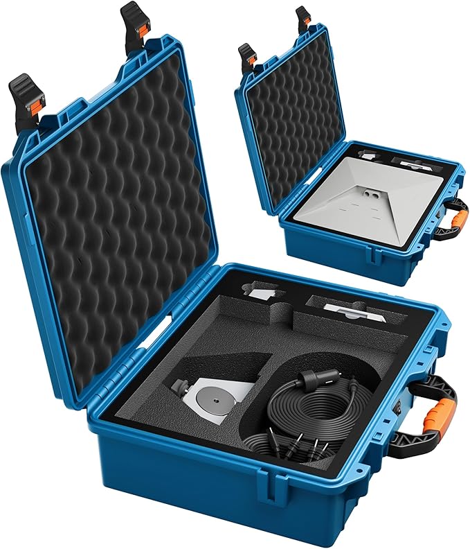 Blue Starlink Mini Hard Case Travel, Star Link Mini Waterproof Travel Case for with Molded Foam for Starlink Accessories, Lockable Storage Bag